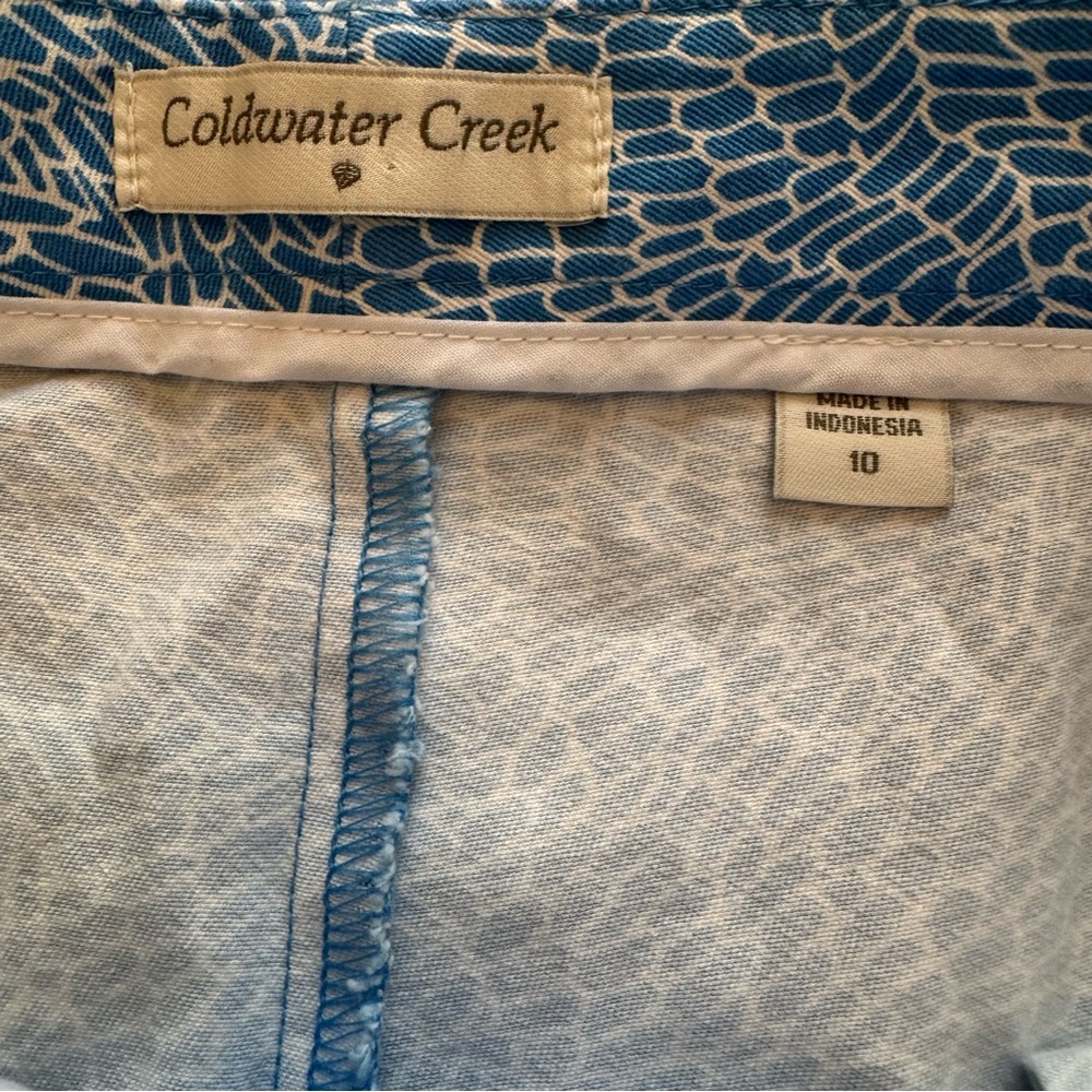 Coldwater Creek Aqua Blue and White Patterned Cropped Pants‎ Size 10 - Picture 6 of 9